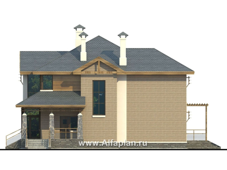 «Вектор» - проект двухэтажного дома из газобетона, с кабинетом, с террасой и с панорамными окнами - превью фасада дома