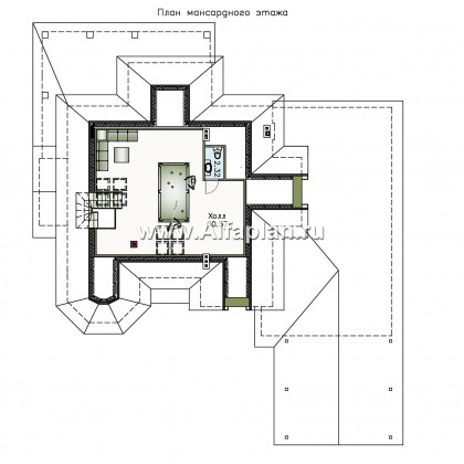 «Воронцов» - проект двухэтажного дома из газобетона с эркером, с биллиардной,  фасад из кирпичей, с гаражом и навесом на 4 авто - превью план дома