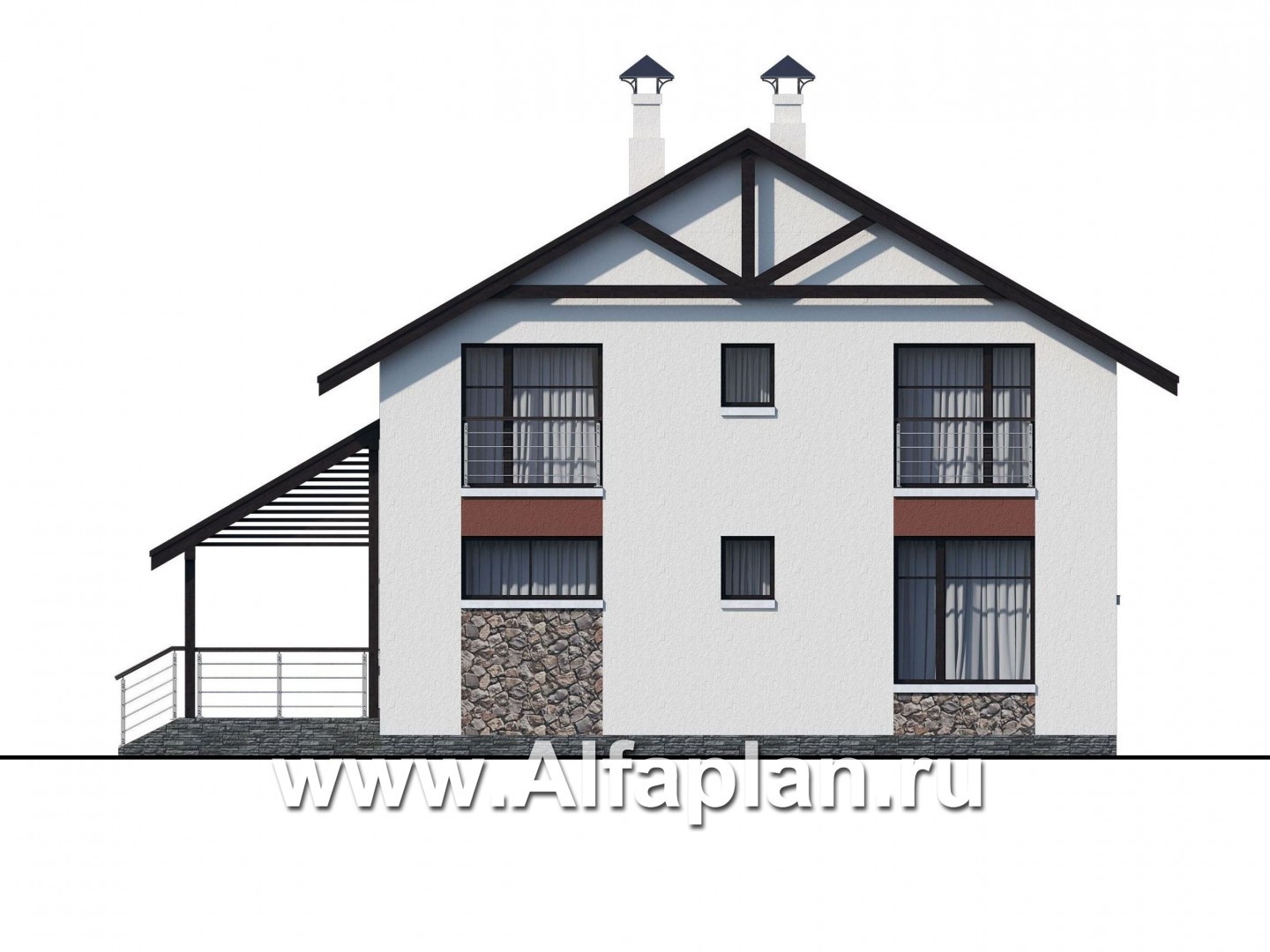«Сороть» - проект дома с мансардой, с террасой, 5 спален, в скандинавском стиле - фасад дома