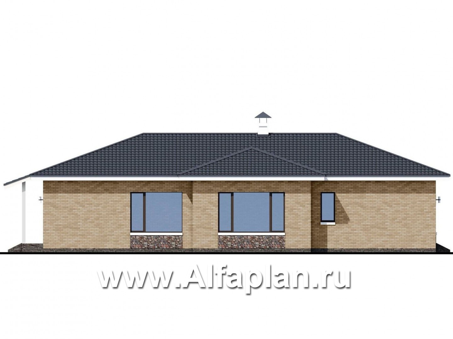 «Муза» - проект одноэтажного дома из кирпича, с  сауной и с террасой, в современном стиле - фасад дома