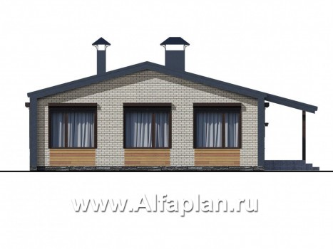 «Йота» -  проект одноэтажного домав стиле барн, с террасой сбоку, 3 спальни увеличены - превью фасада дома