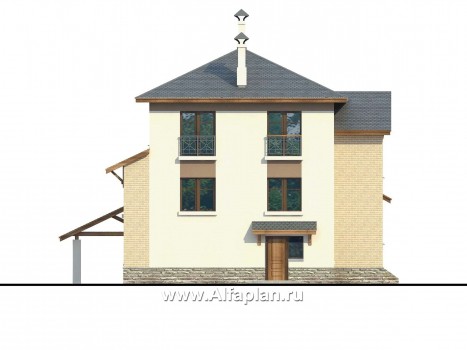 Проект трехэтажного дома из газобетона «Аура», с гаражом в цоколе, с сауной и спортзалом, в современном стиле - превью фасада дома