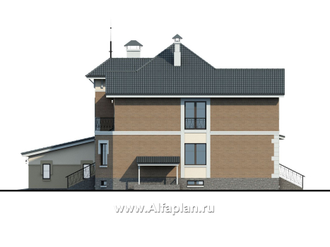«Феникс» - проект двухэтажного дома, с эркером и с террасой, планировка с гаражом на 2 авто и с цокольным этажом - превью фасада дома