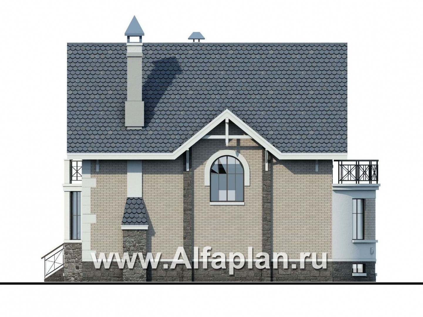 «Стелла»- проект дома с мансардой, с террасой, с цокольным этажом, в английском стиле - фасад дома