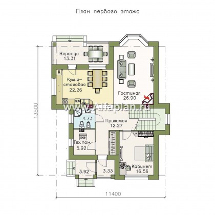 «Белоостров» - проект двухэтажного дома, планировка с кабинетом на 1 эт, с террасой - превью план дома