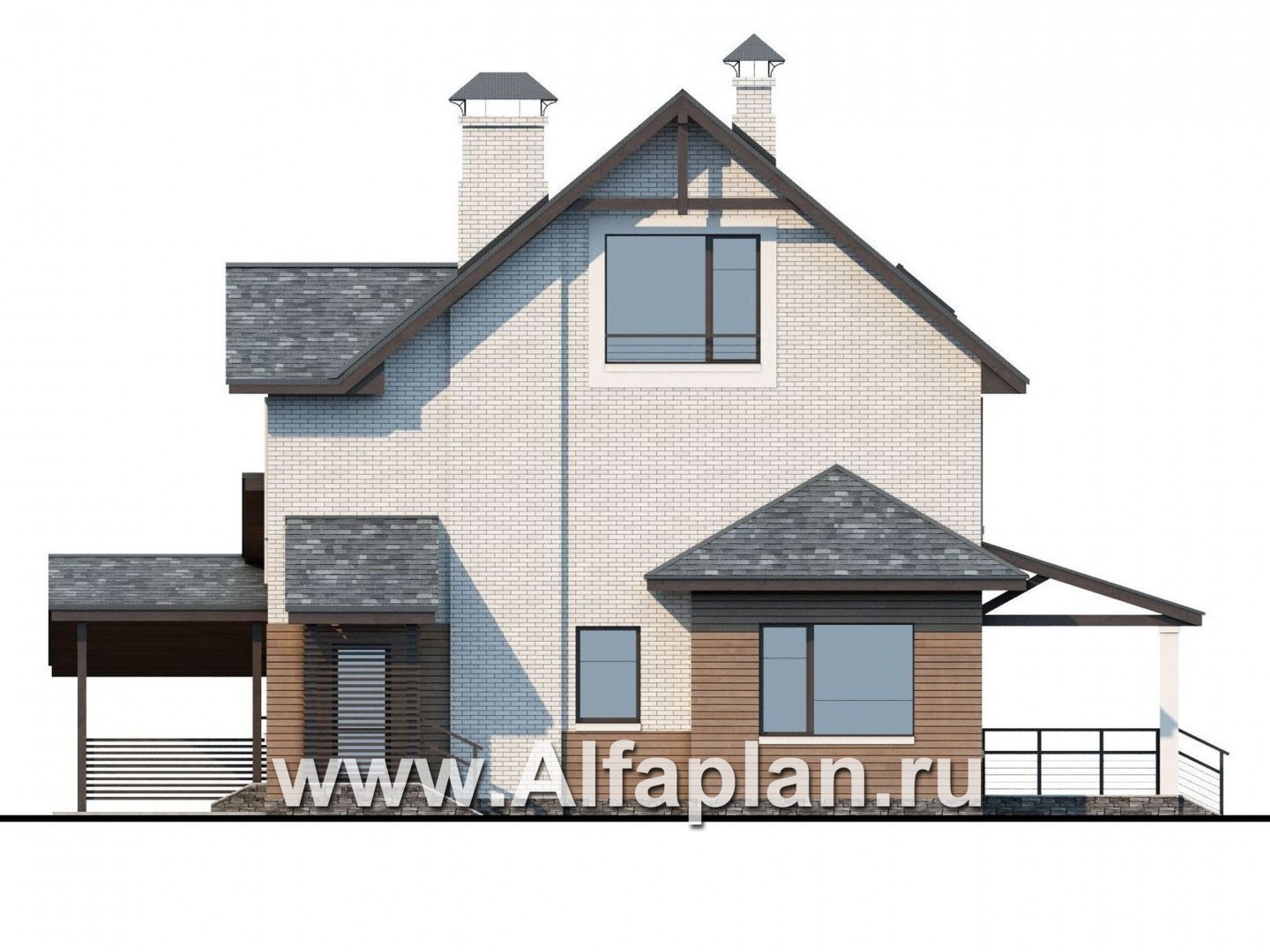 «Прагматика» -  проект двухэтажного дома с мансардой из блоков, с террасой и бильярдной, в современном стиле - фасад дома
