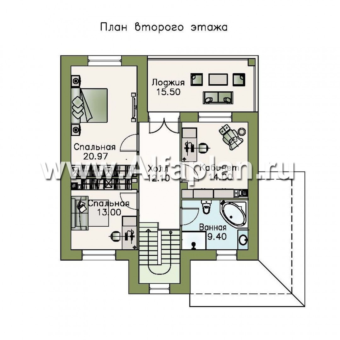 «Кваренги» - проект двухэтажного дома, с сауной, с террасой и просторной лоджией - план дома