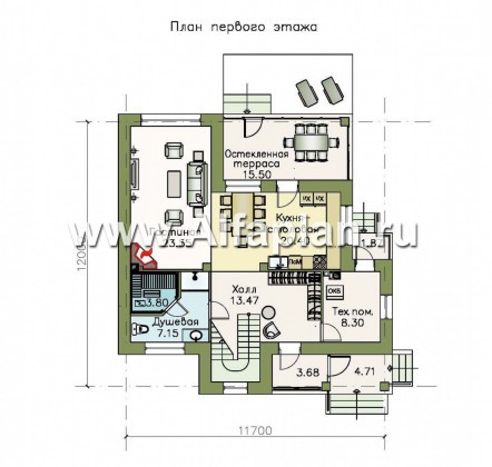 «Кваренги» - проект двухэтажного дома, с сауной, с террасой и просторной лоджией - превью план дома