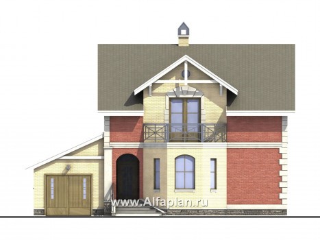 «Метц» - проект дома с мансардой, с эркером и с террасой, в английском стиле - превью фасада дома