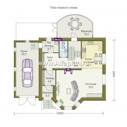«Метц» - проект дома с мансардой, с эркером и с террасой, в английском стиле - превью план дома
