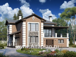 «Вяземский» - проект двухэтажного дома, с двусветной столовой и с террасой и балконом, удобная планировка
