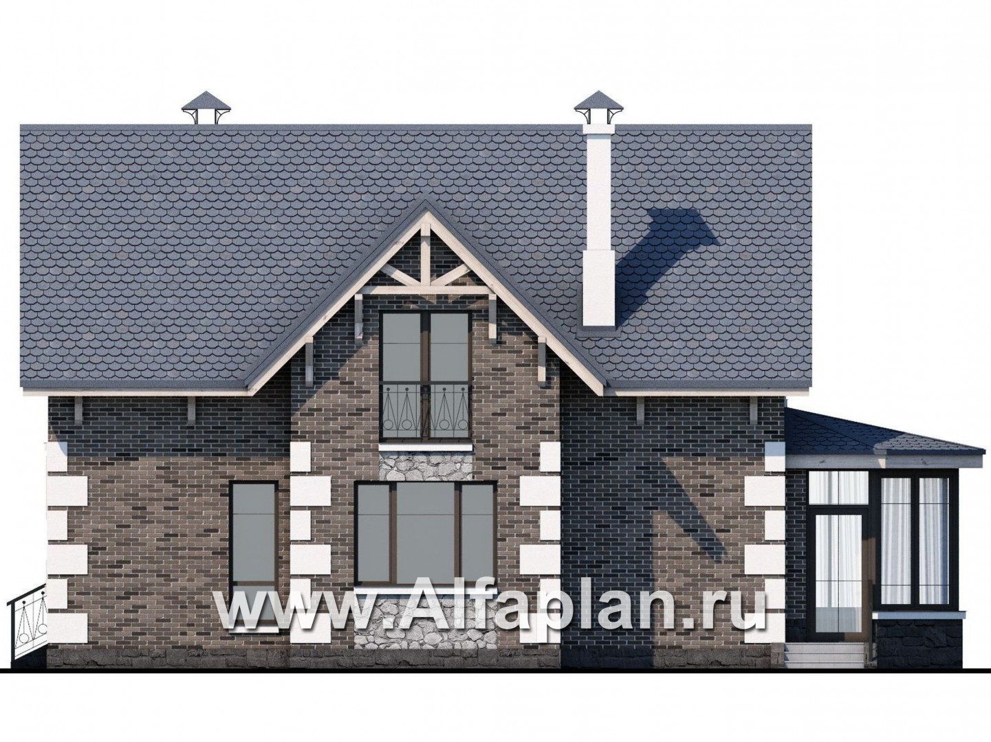«Малая Родина» - проект дома с мансардой, открытая планировка, с красивой верандой, в стиле эклектика - фасад дома