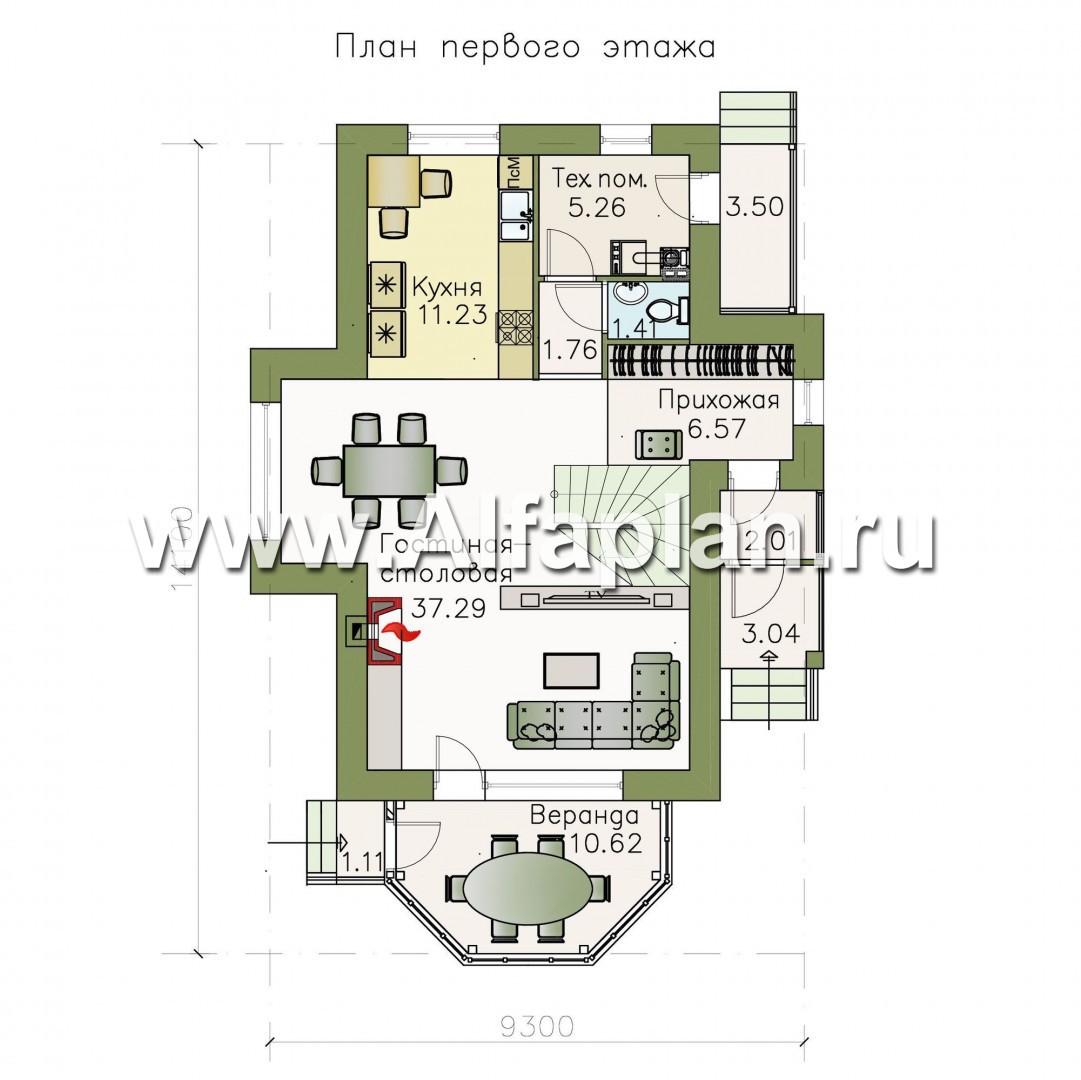 «Малая Родина» - проект дома с мансардой, открытая планировка, с красивой верандой, в стиле эклектика - план дома