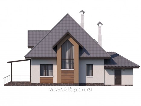 «Гемма»  - проект дома с мансардой, из газобетона, с сауной и с террасой, с гаражом, современный стиль - превью фасада дома