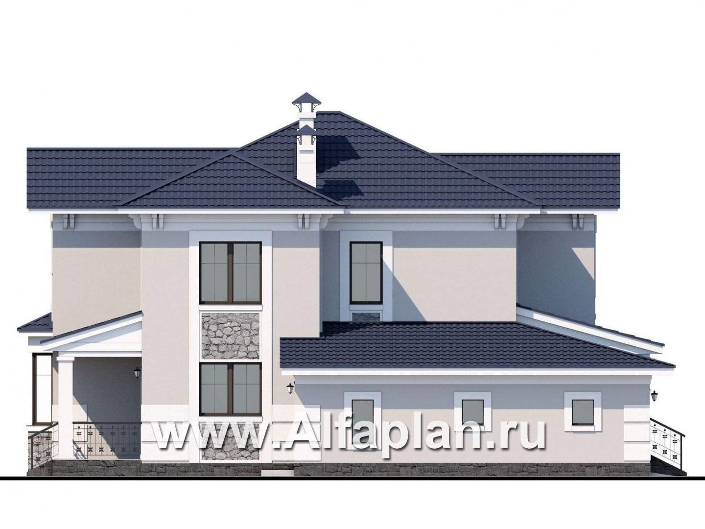 «Белоостров» - проект двухэтажного дома, планировка с кабинетом на 1 эт, с террасой и с гаражом на 1 авто - фасад дома