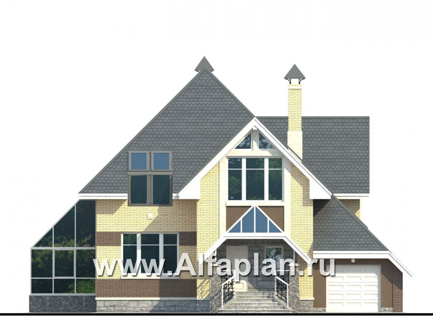 «Светлая жизнь» - проект дома с мансардой, с террасой, красивый дом с окнами в небо - фасад дома