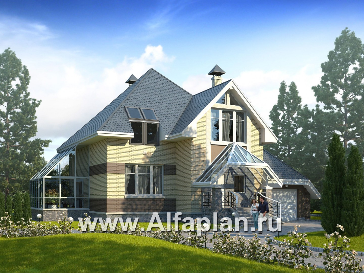 «Светлая жизнь» - проект дома с мансардой, с террасой, красивый дом с окнами в небо - основное изображение
