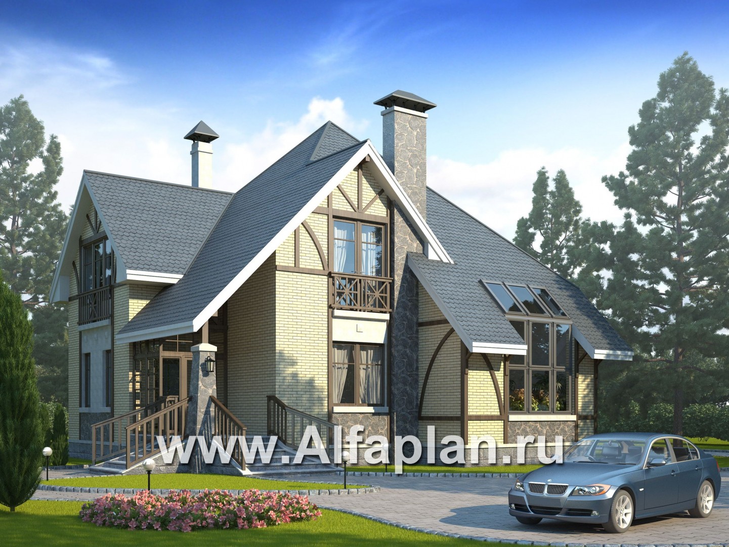 «Зонненхаус» -проект дома с мансардой,  с солнечной гостиной со вторым светом, с террасой - дизайн дома №1