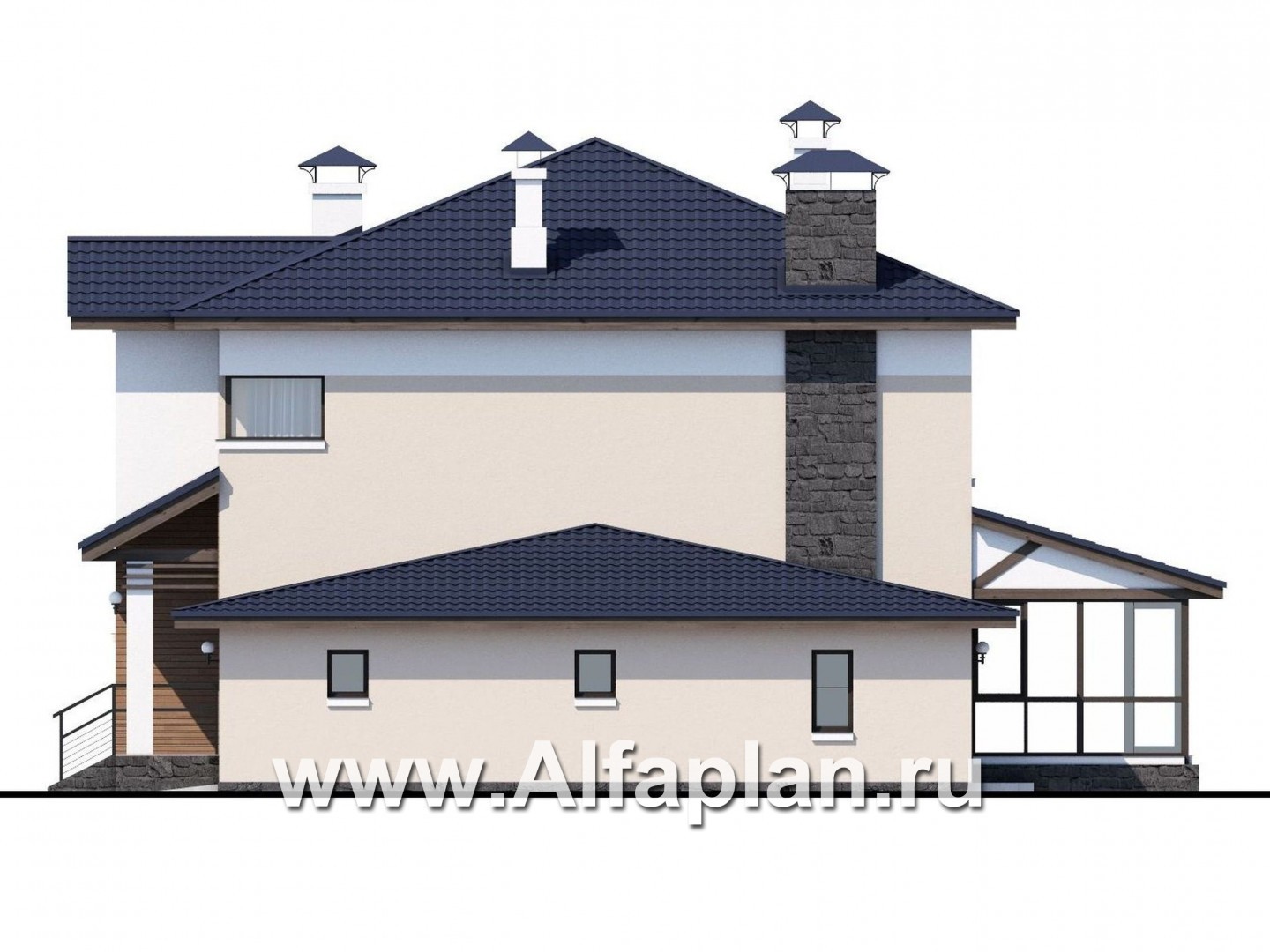 «Преимущество» - проект двухэтажного дома, с террасой и с гаражом, в современном стиле - фасад дома