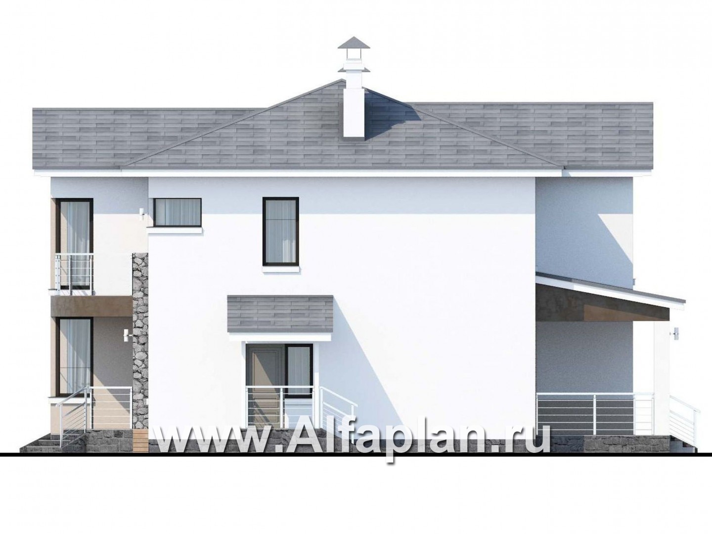 «Платина» - проект двухэтажного дома, с террасой и с балконом, в современном стиле Акварель - фасад дома