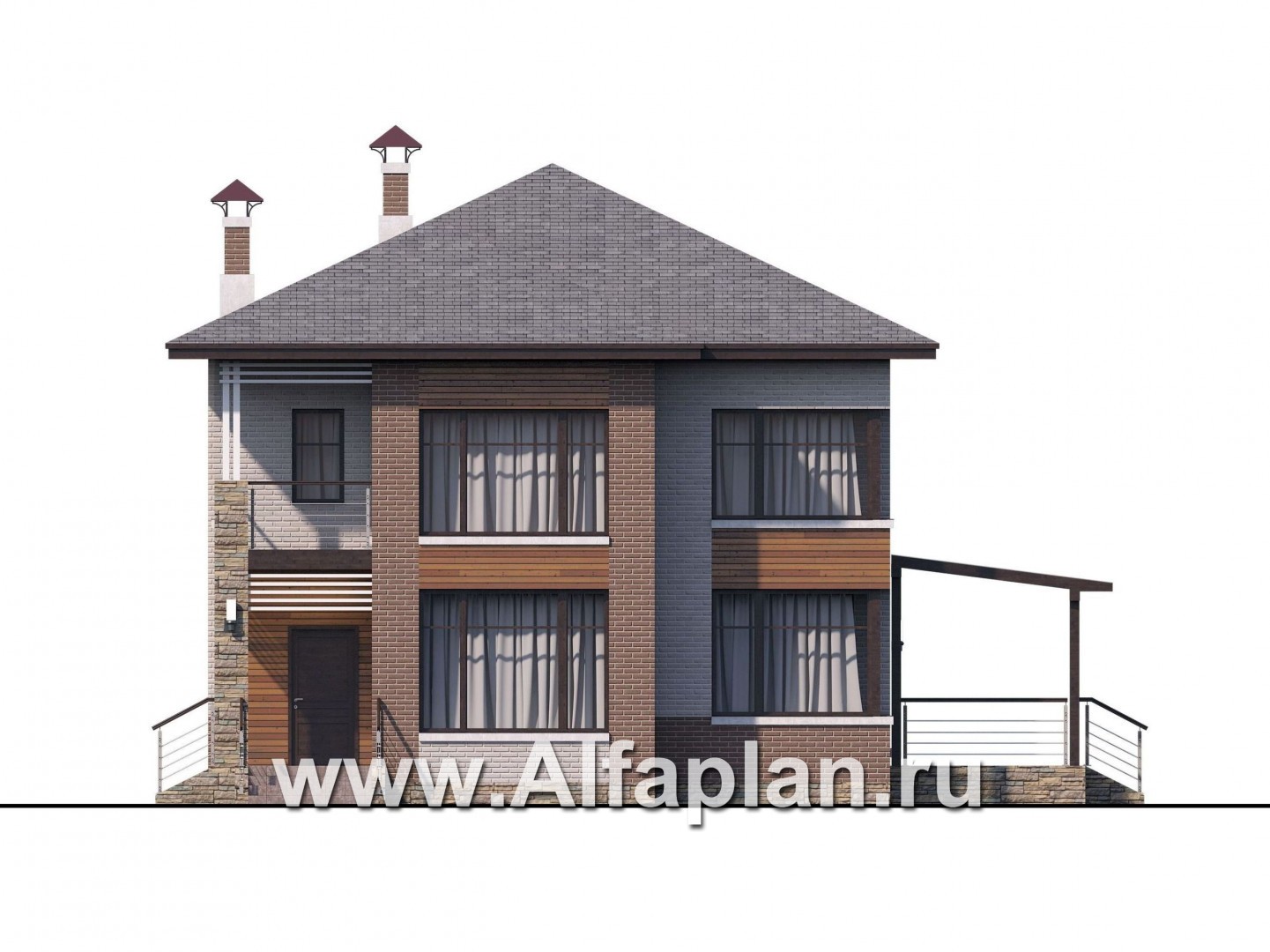 «Печора» - проект двухэтажного дома, в современном стиле, планировка с сауной и с террасой - фасад дома