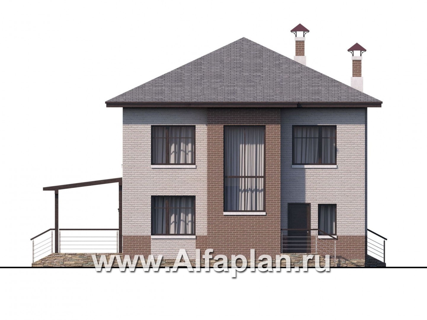 «Печора» - проект двухэтажного дома, в современном стиле, планировка с сауной и с террасой - фасад дома