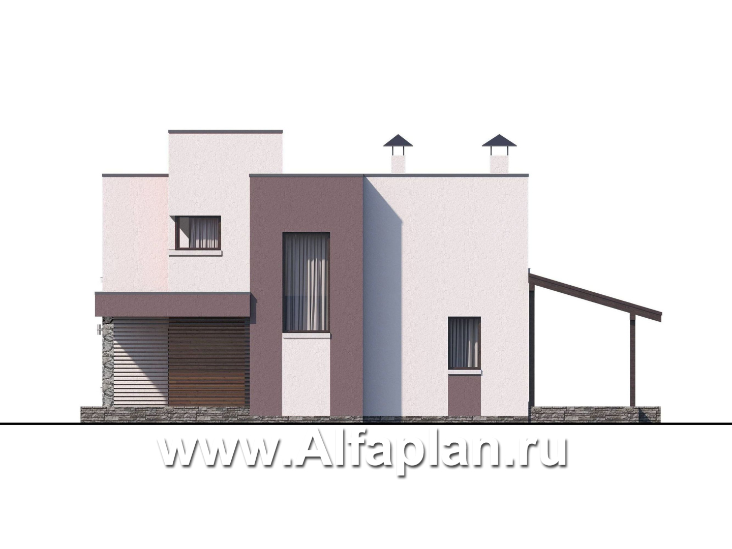 «Арс» - проект двухэтажного дома с плоской кровлей, в стиле хай-тек, для узкого участка - дизайн дома №4