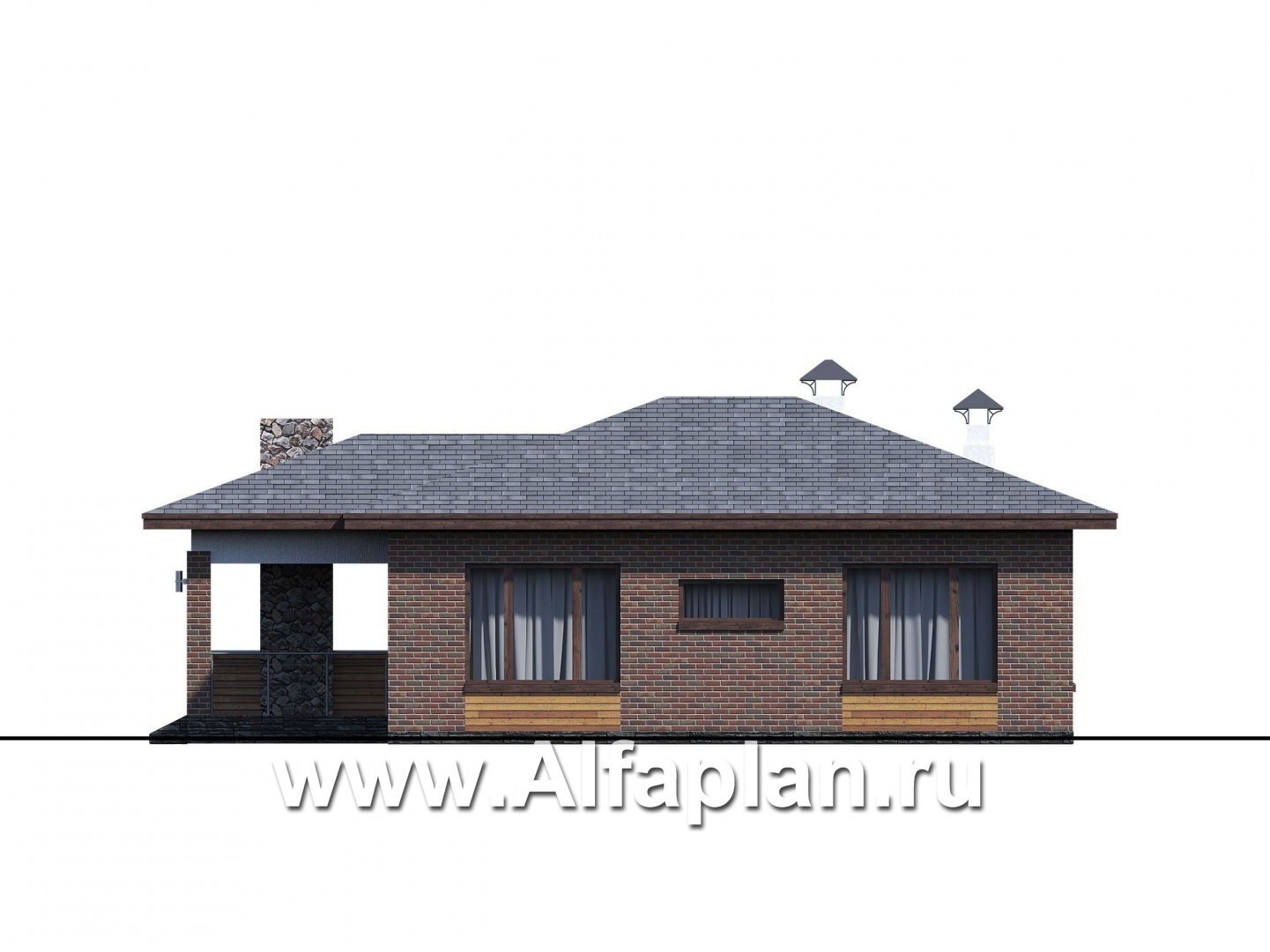 «Притяжение» - проект одноэтажного дома из газобетона, с террасой, 3 спальни - фасад дома