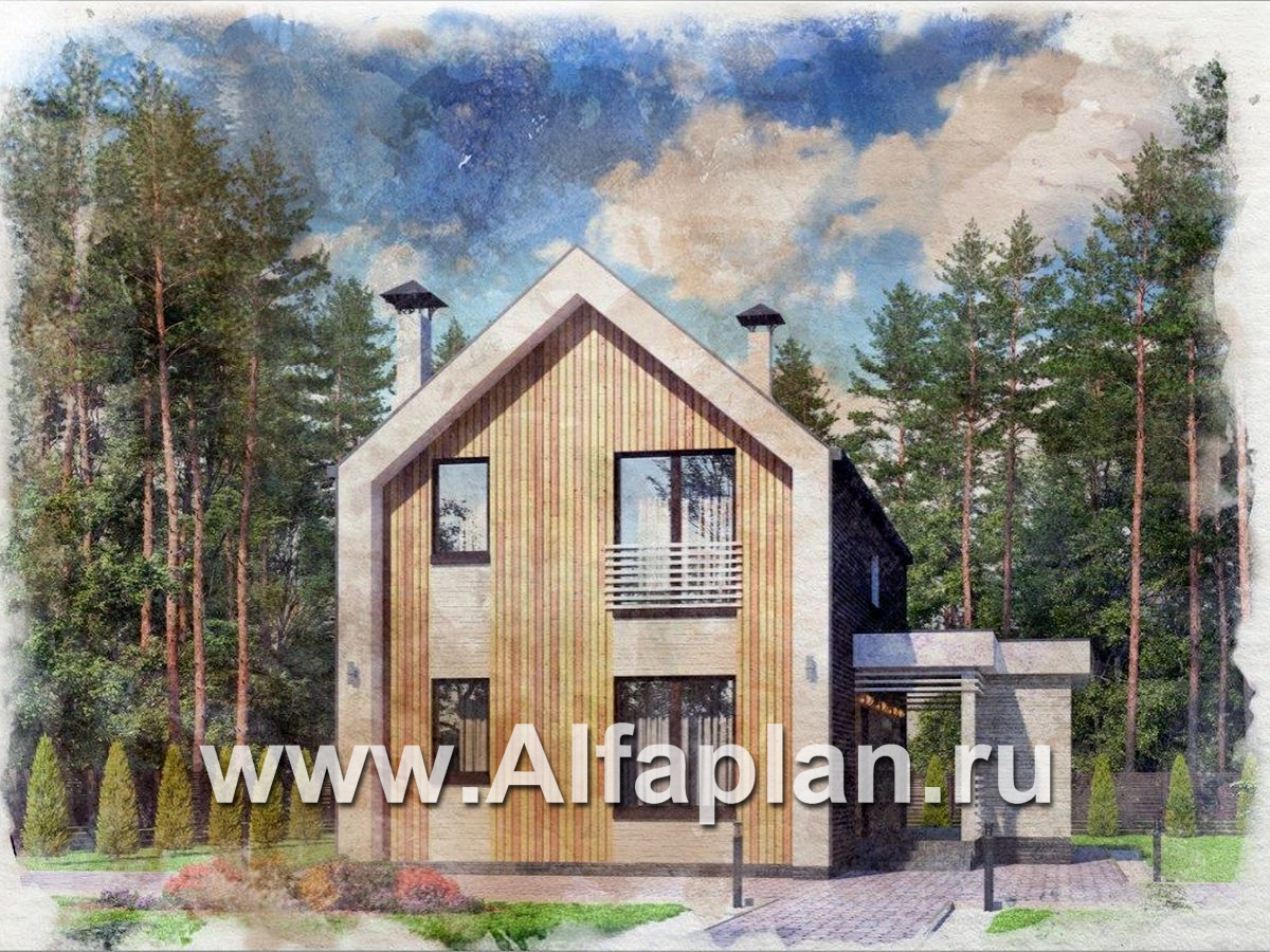 «Барн» - проект дома с мансардой, современный стиль барнхаус, с сауной, с террасой - основное изображение