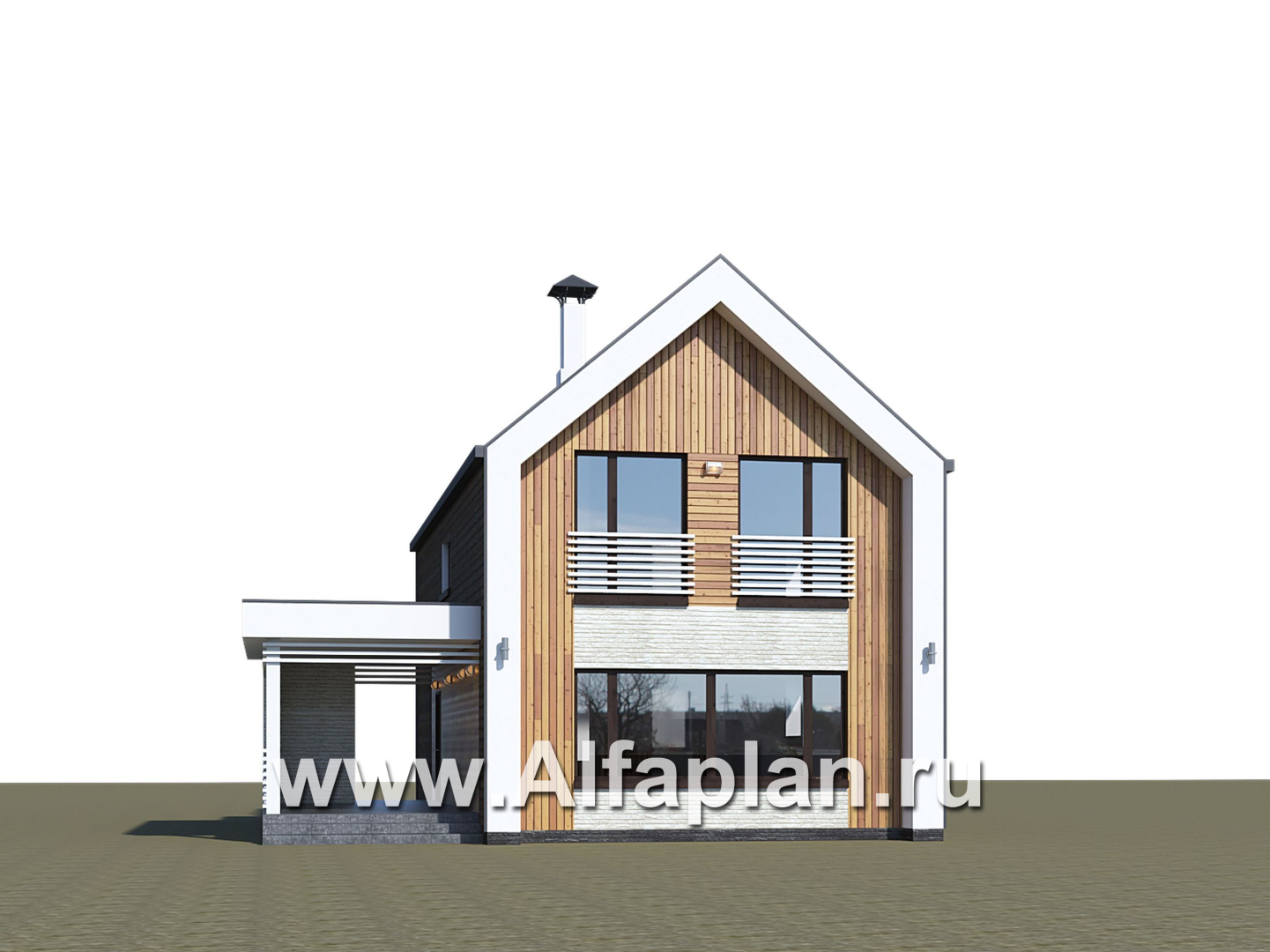 «Барн» - проект дома с мансардой, современный стиль барнхаус, с сауной, с террасой - дизайн дома №2