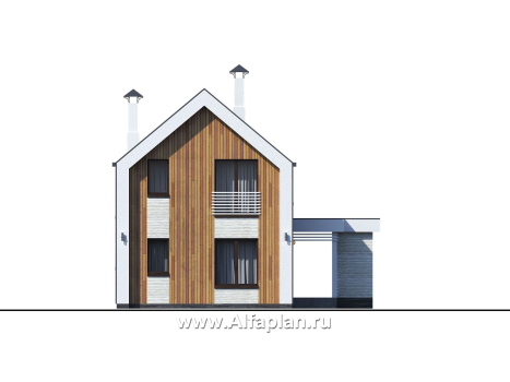 «Барн» - проект дома с мансардой, современный стиль барнхаус, с сауной, с террасой - превью фасада дома