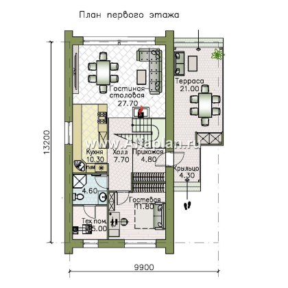 «Барн» - проект дома с мансардой, современный стиль барнхаус, с сауной, с террасой - превью план дома