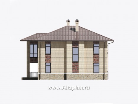 Проект двухэтажного дома из газобетона, планировка с кабинетом на 1 эй, в современном стиле - превью фасада дома