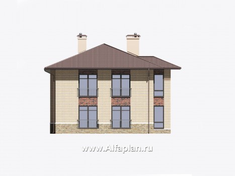 Проект двухэтажного дома из газобетона, планировка с кабинетом на 1 эй, в современном стиле - превью фасада дома