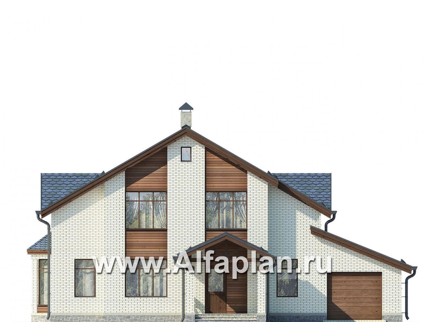 Проект двухэтажного дома из газобетона, планировка с гостевой на 1 эт, с террасой, в современном стиле - фасад дома
