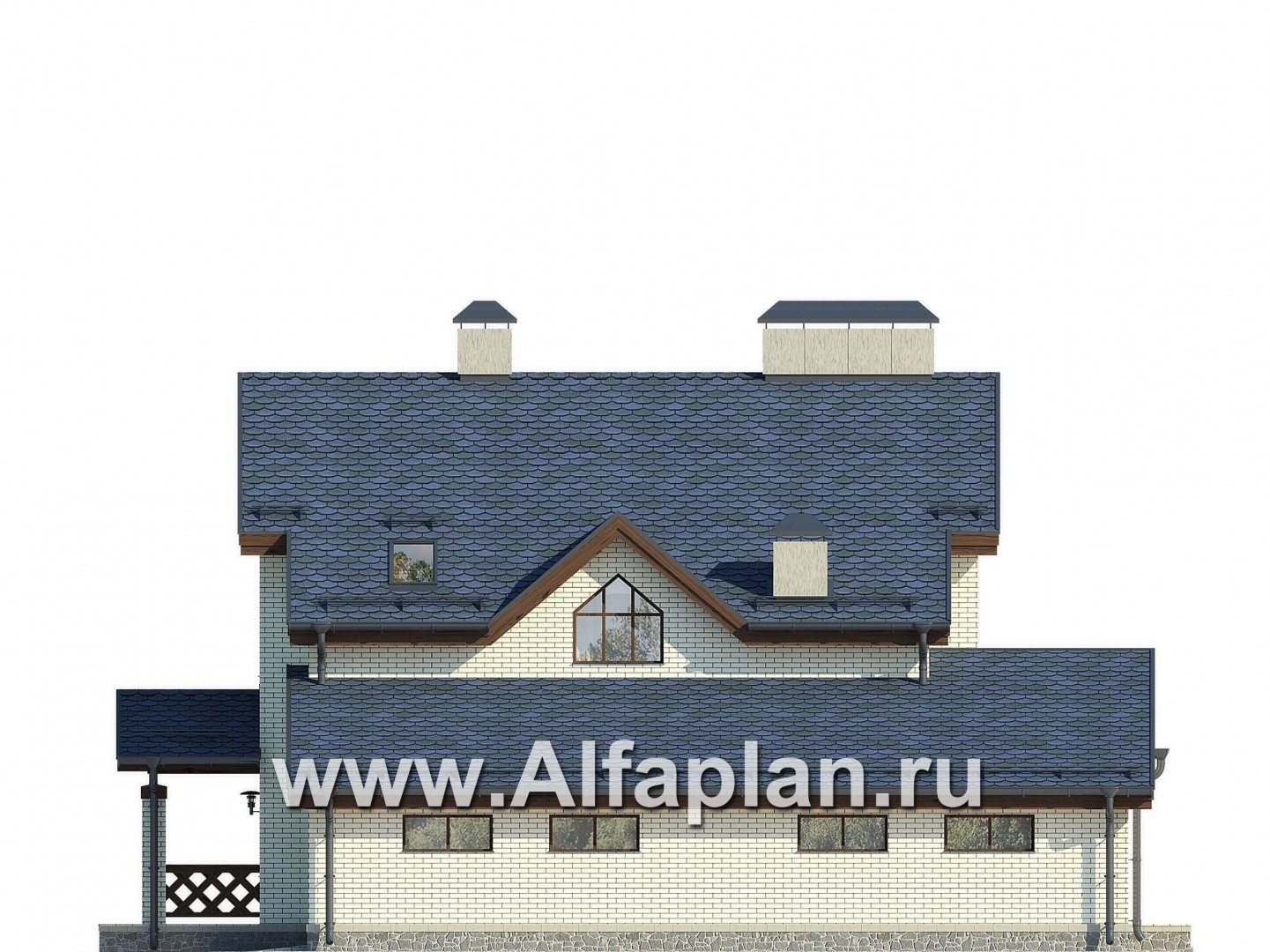 Проект двухэтажного дома из газобетона, планировка с гостевой на 1 эт, с террасой, в современном стиле - фасад дома