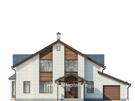 Проект двухэтажного дома из газобетона, планировка с гостевой на 1 эт, с террасой, в современном стиле - превью фасада дома