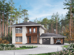 Превью проекта ««Ладога» - проект двухэтажного дома из газобетона, в современном стиле, с террасой, планировка с гаражом»