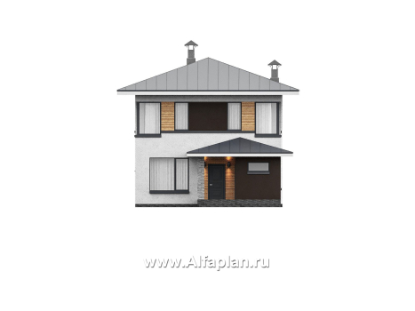 «Генезис» - проект дома, 2 этажа, с остекленной террасой в стиле Райта - превью фасада дома