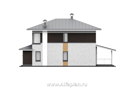 «Генезис» - проект дома, 2 этажа, с остекленной террасой в стиле Райта - превью фасада дома