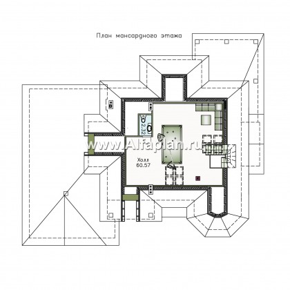 «Воронцов» - проект двухэтажного дома из газобетона с эркером, с биллиардной,  с гаражом на 2 авто и мастерской - превью план дома