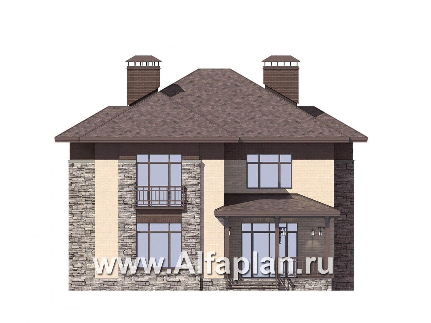 Проект двухэтажного дома, с террасой, планировка 4 спальни, в современном стиле - фасад дома