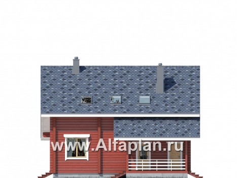 Проект двухэтажного дома из бруса, планировка с кабинетом и с двумя террасами, в современном стиле - превью фасада дома