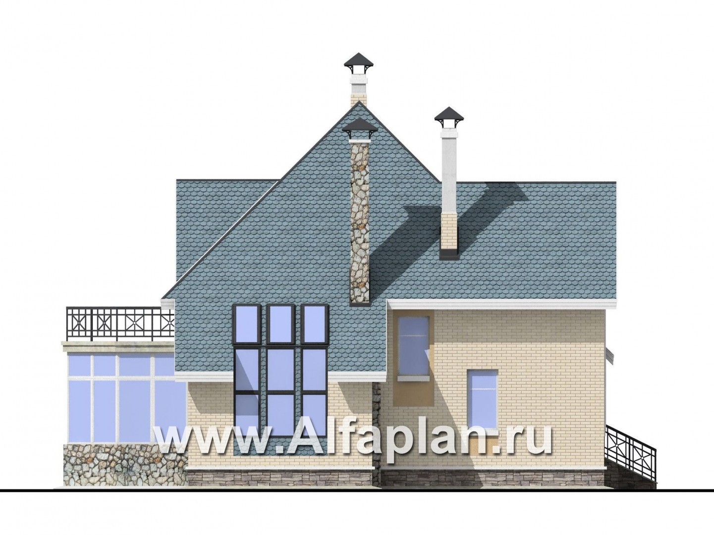 «Уютная гавань» - проект дома с мансардой, из кирпича, планировка с террасой - фасад дома