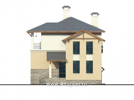 Проект трехэтажного дома из газобетона «Аура», с гаражом на 2 авто в цоколе, с сауной, в современном стиле - превью фасада дома