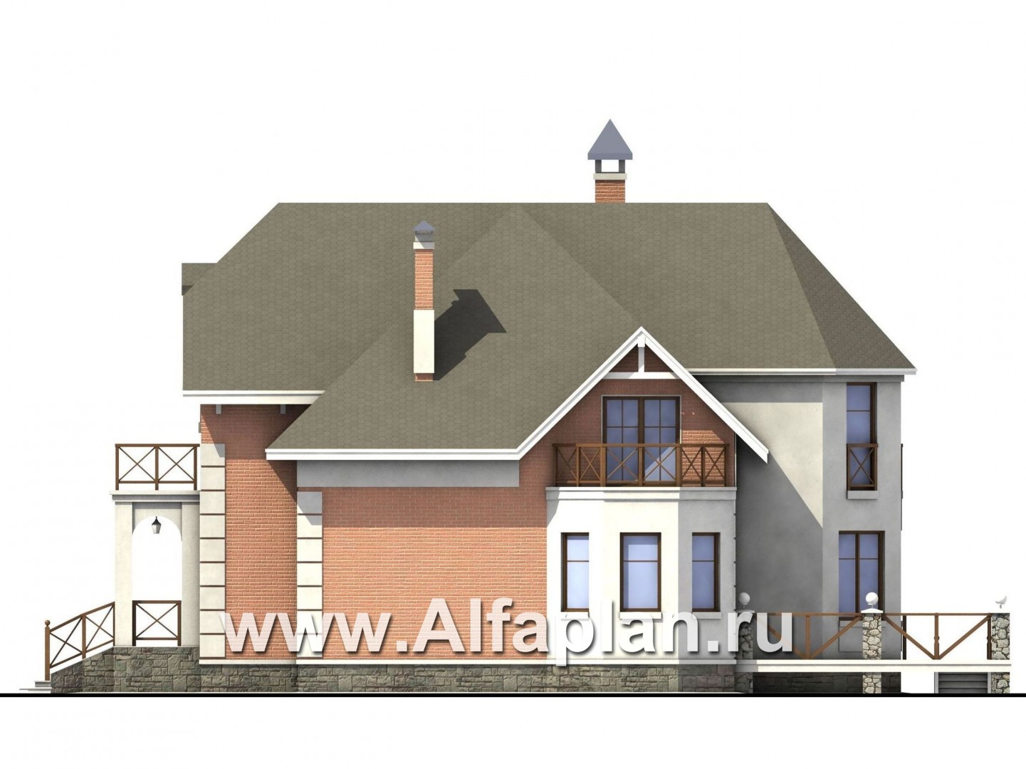 «Ноблесса»  - проект дома с мансардой, с террасой, планировка с лестницей в центре, в стиле «Петровское барокко» - фасад дома
