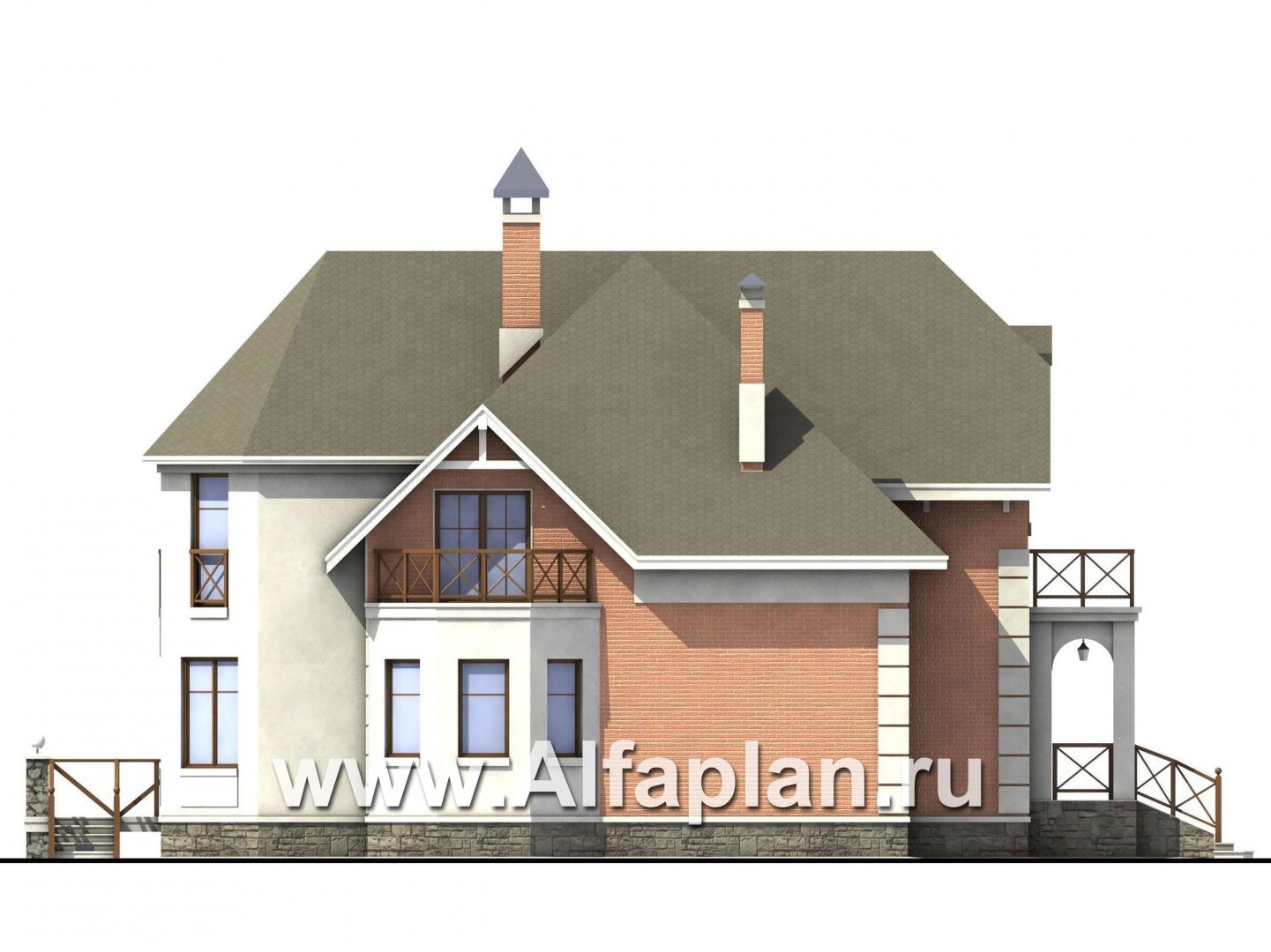 «Ноблесса»  - проект дома с мансардой, с террасой, планировка с лестницей в центре, в стиле «Петровское барокко» - фасад дома