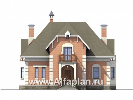 «Ноблесса»  - проект дома с мансардой, с террасой, планировка с лестницей в центре, в стиле «Петровское барокко» - превью фасада дома