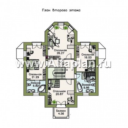 «Ноблесса»  - проект дома с мансардой, с террасой, планировка с лестницей в центре, в стиле «Петровское барокко» - превью план дома