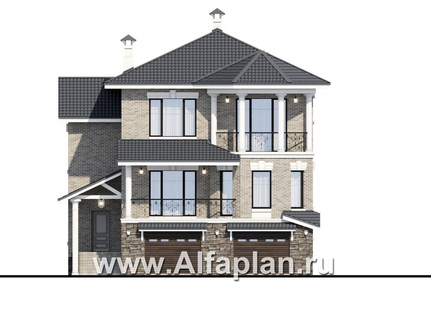 «Нева» - проект эксклюзивного трехэтажного домаиз кирпича, с террасой и с эркером и балконом, с квартирой для персонала - фасад дома
